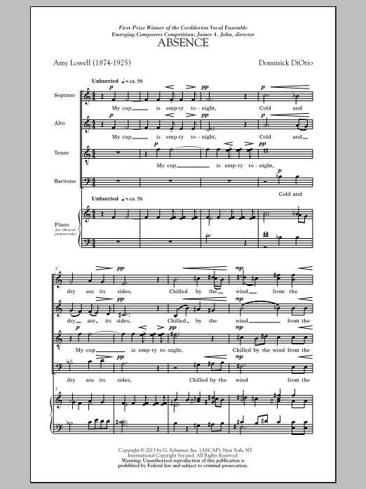Dominick Diorio Absence Sheet Music Notes & Chords for SATB - Download or Print PDF