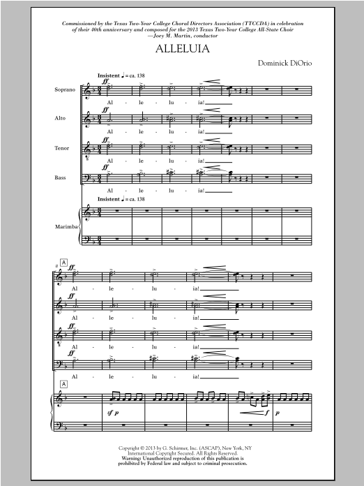 Dominick Diorio Alleluia (Includes Marimba) Sheet Music Notes & Chords for SATB - Download or Print PDF