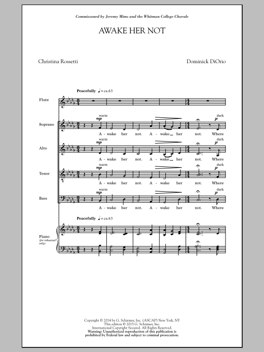 Dominick Diorio Awake Her Not Sheet Music Notes & Chords for SATB - Download or Print PDF