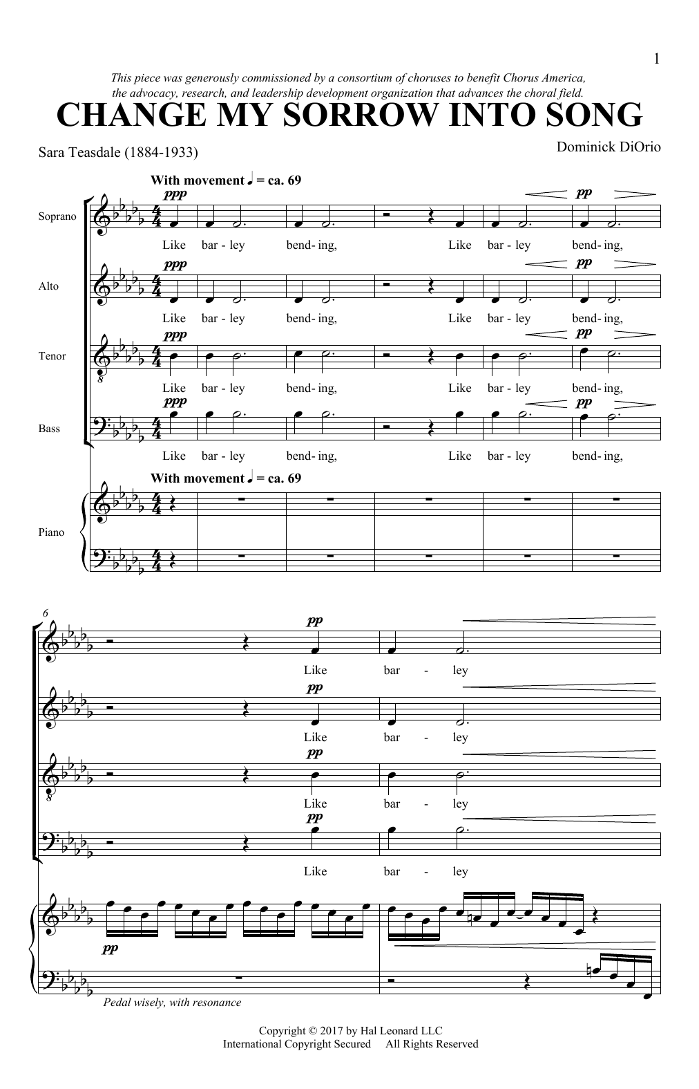 Dominick Diorio Change My Sorrow Into Song Sheet Music Notes & Chords for SATB - Download or Print PDF