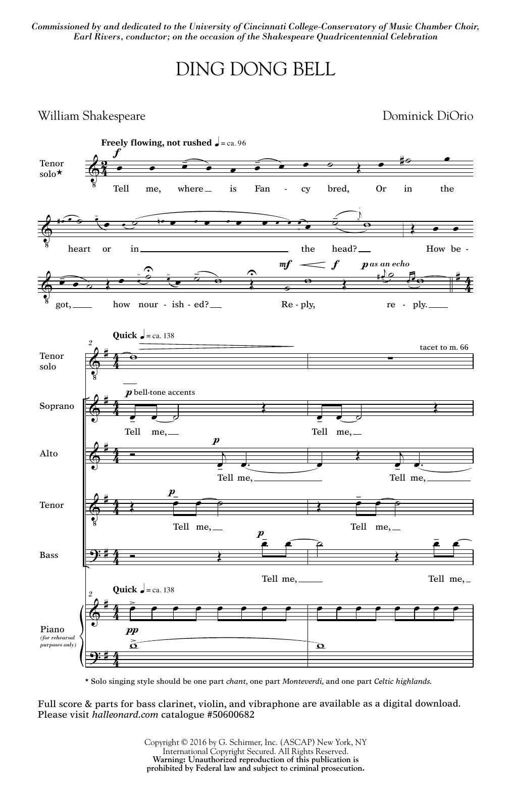 Dominick DiOrio Ding Dong Bell Sheet Music Notes & Chords for SATB - Download or Print PDF