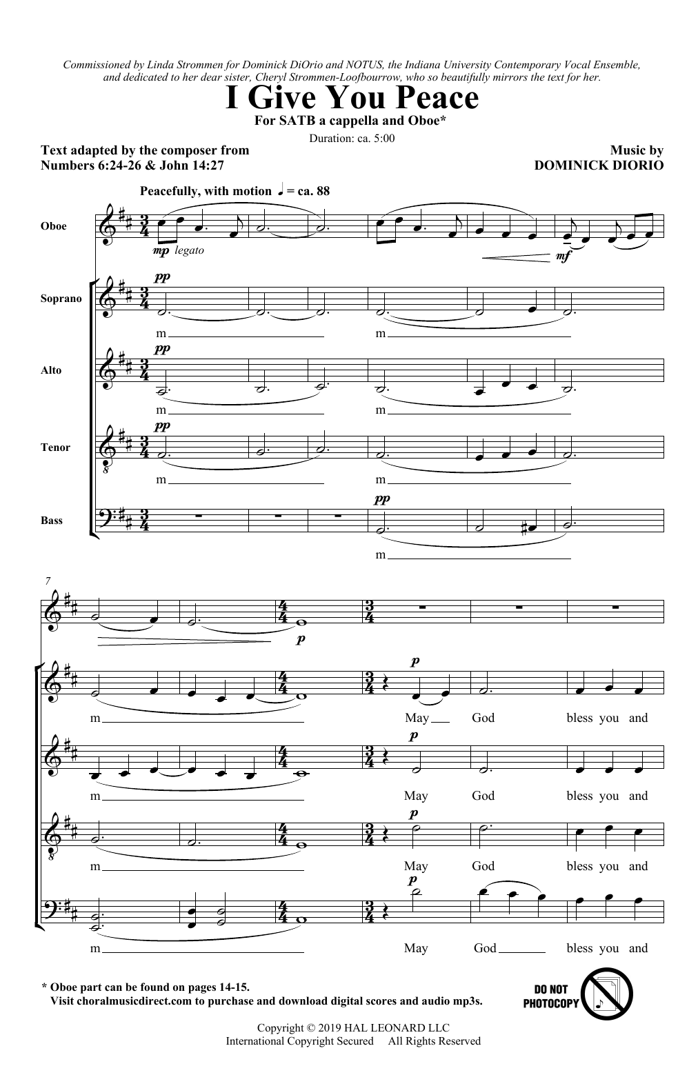 Dominick DiOrio I Give You Peace Sheet Music Notes & Chords for SATB Choir - Download or Print PDF Dominick DiOrio I Give You Peace Sheet Music Notes & Chords for SATB Choir - Download or Print PDF