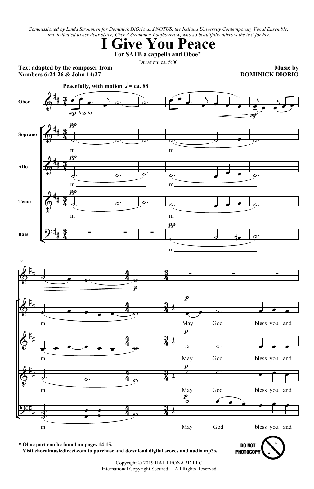 Dominick DiOrio I Give You Peace Sheet Music Notes & Chords for SATB Choir - Download or Print PDF