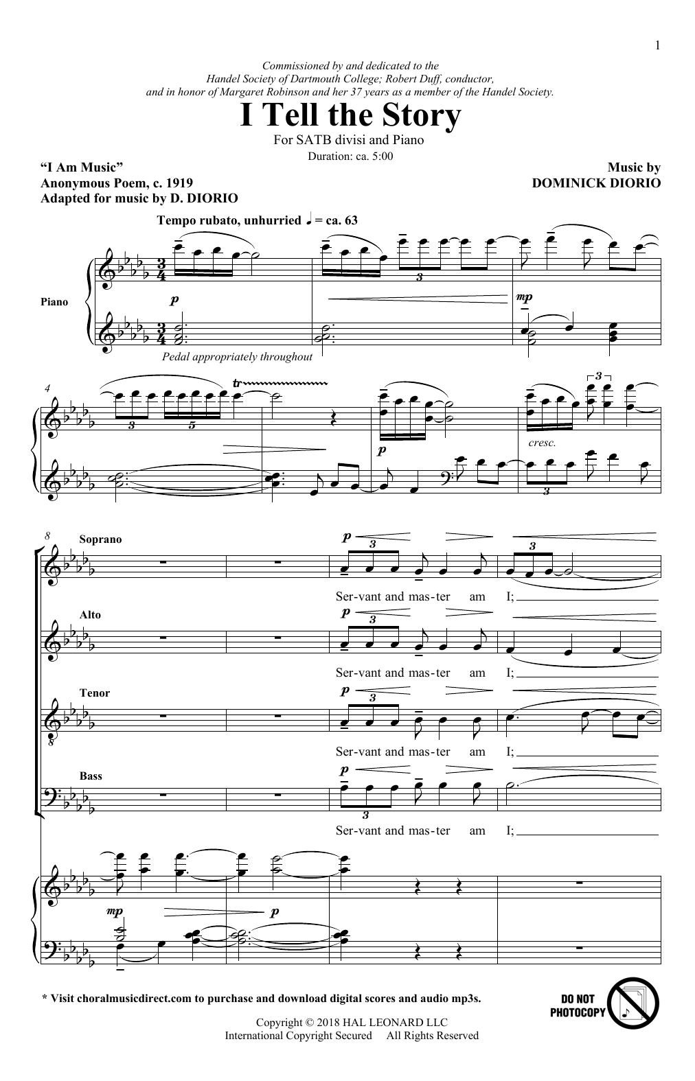 Dominick DiOrio I Tell The Story Sheet Music Notes & Chords for SATB - Download or Print PDF