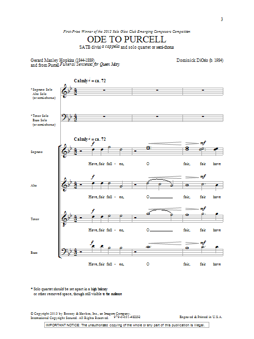 Dominick DiOrio Ode To Purcell Sheet Music Notes & Chords for SATB - Download or Print PDF Dominick DiOrio Ode To Purcell Sheet Music Notes & Chords for SATB - Download or Print PDF