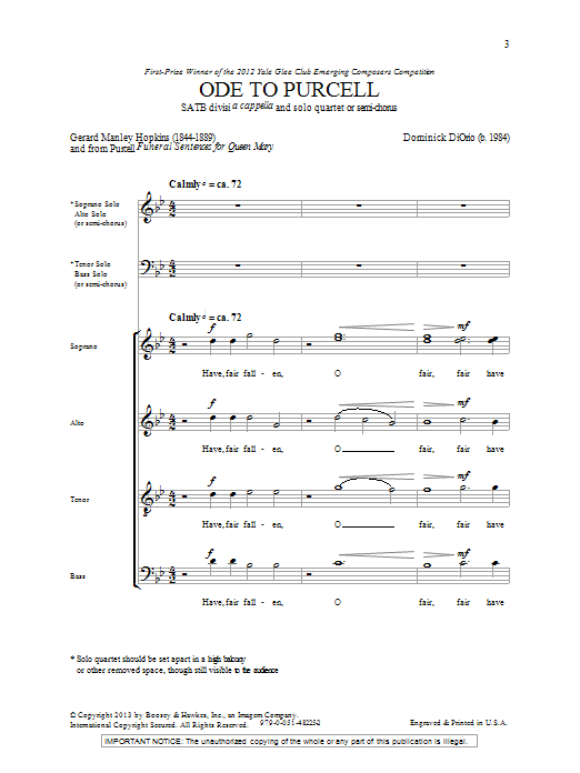 Dominick DiOrio Ode To Purcell Sheet Music Notes & Chords for SATB - Download or Print PDF
