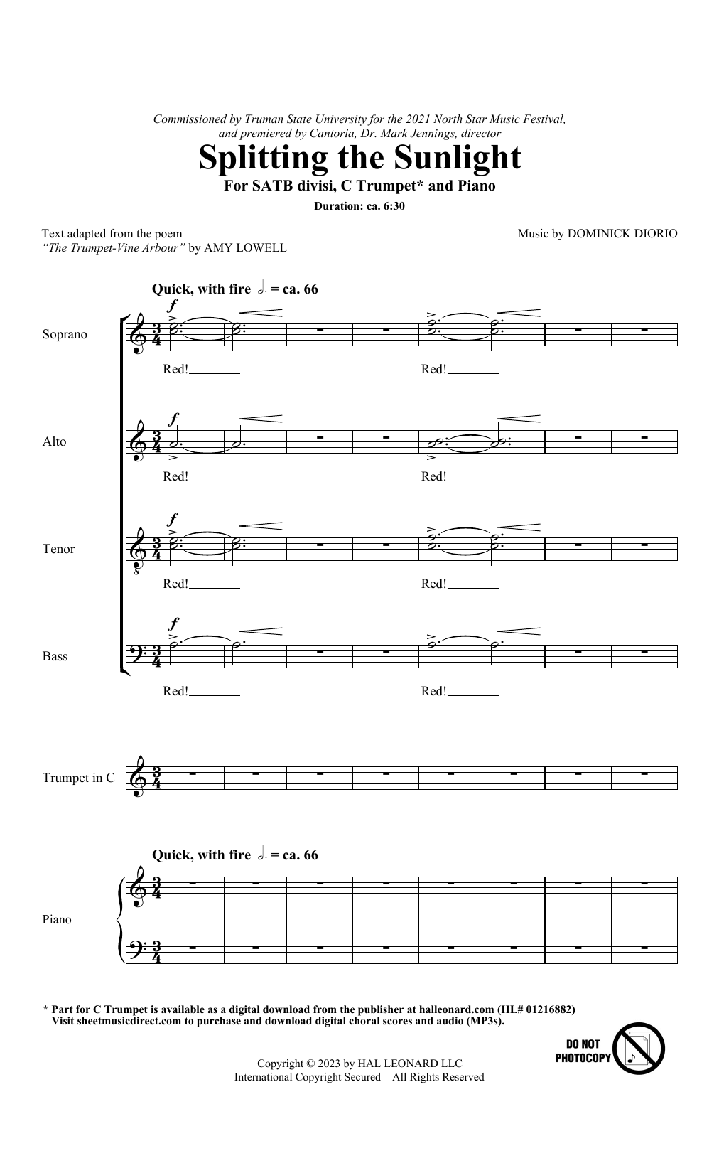 Dominick DiOrio Splitting The Sunlight Sheet Music Notes & Chords for SATB Choir - Download or Print PDF