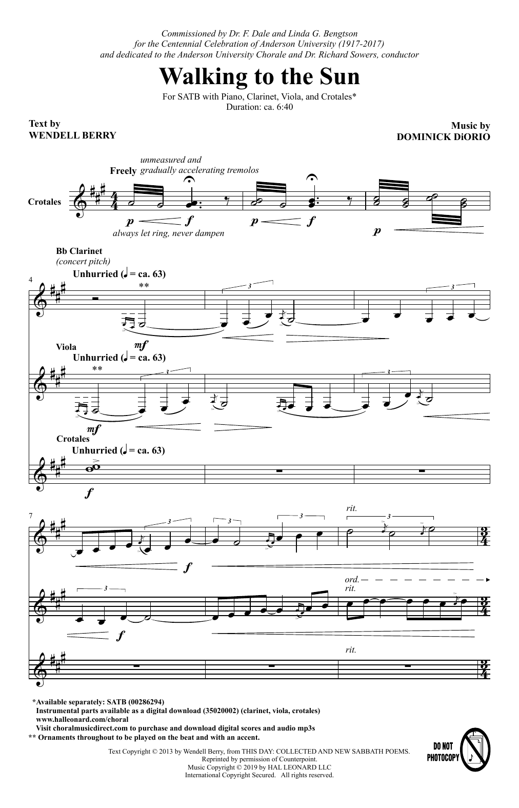 Dominick DiOrio Walking To The Sun Sheet Music Notes & Chords for SATB Choir - Download or Print PDF