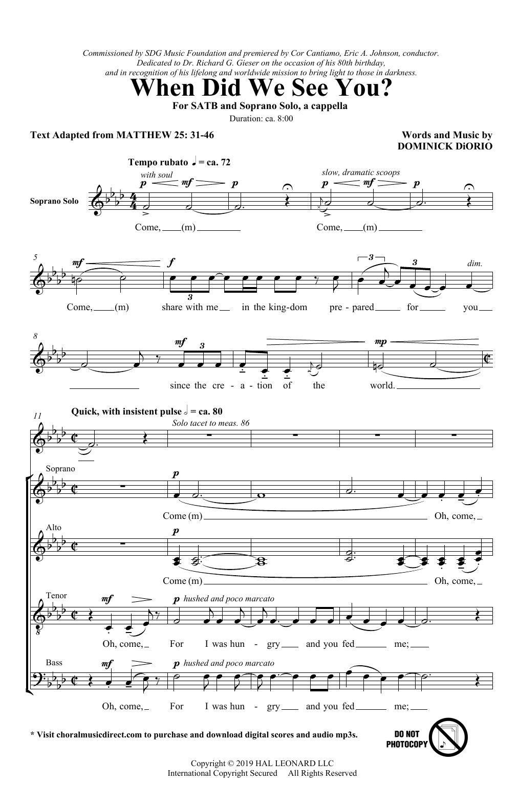 Dominick DiOrio When Did We See You? Sheet Music Notes & Chords for SATB Choir - Download or Print PDF