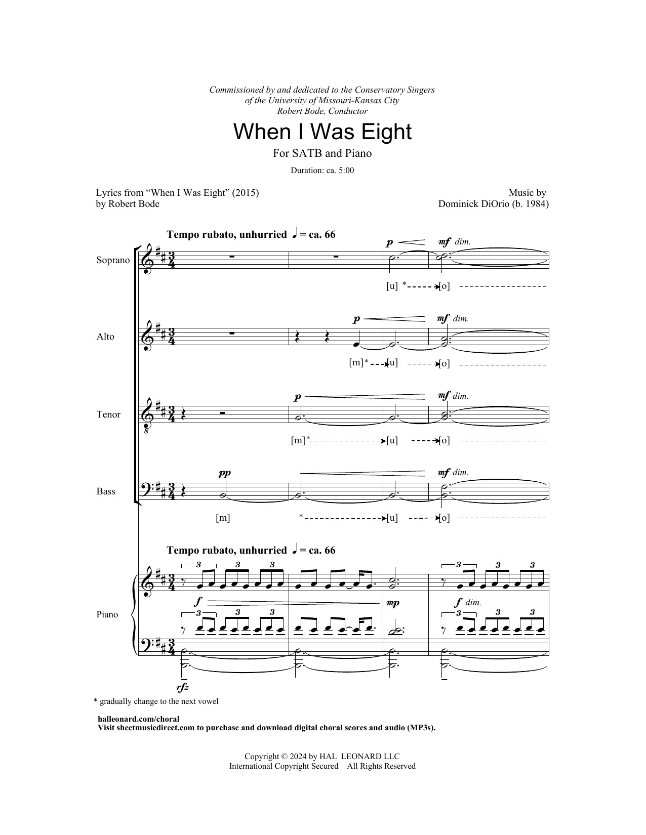 Dominick DiOrio When I Was Eight Sheet Music Notes & Chords for SATB Choir - Download or Print PDF