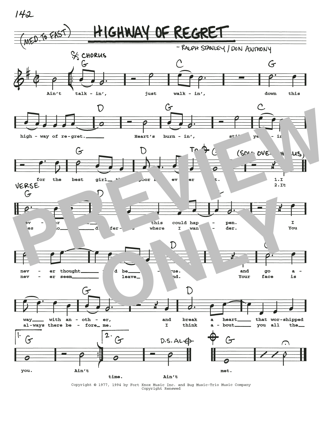 Don Anthony Highway Of Regret Sheet Music Notes & Chords for Real Book – Melody, Lyrics & Chords - Download or Print PDF