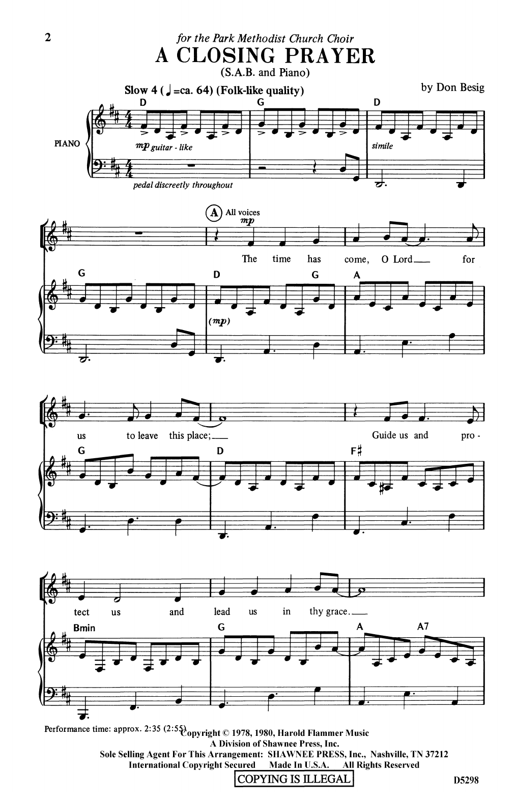 Don Besig A Closing Prayer Sheet Music Notes & Chords for SAB Choir - Download or Print PDF