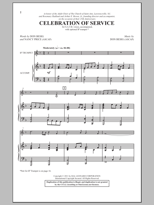 Don Besig Celebration Of Service Sheet Music Notes & Chords for SATB - Download or Print PDF