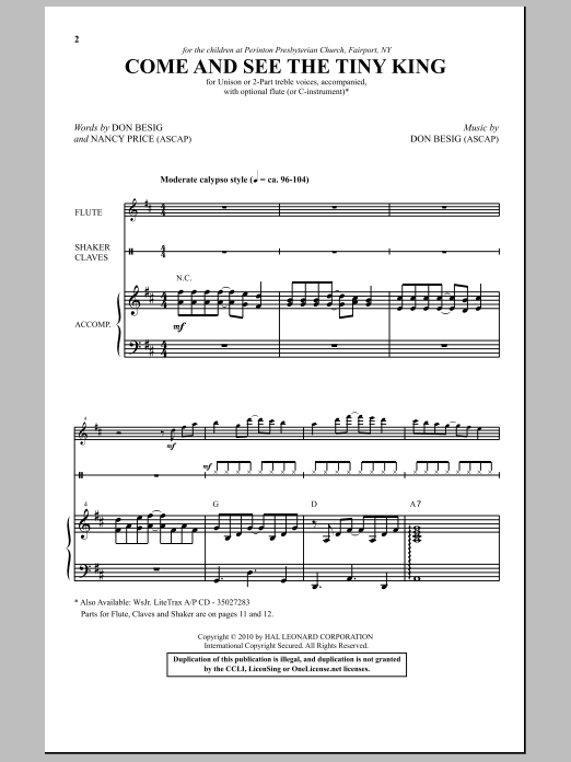 Don Besig Come And See The Tiny King Sheet Music Notes & Chords for 2-Part Choir - Download or Print PDF