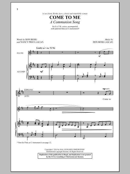 Don Besig Come To Me (A Communion Song) Sheet Music Notes & Chords for SATB - Download or Print PDF