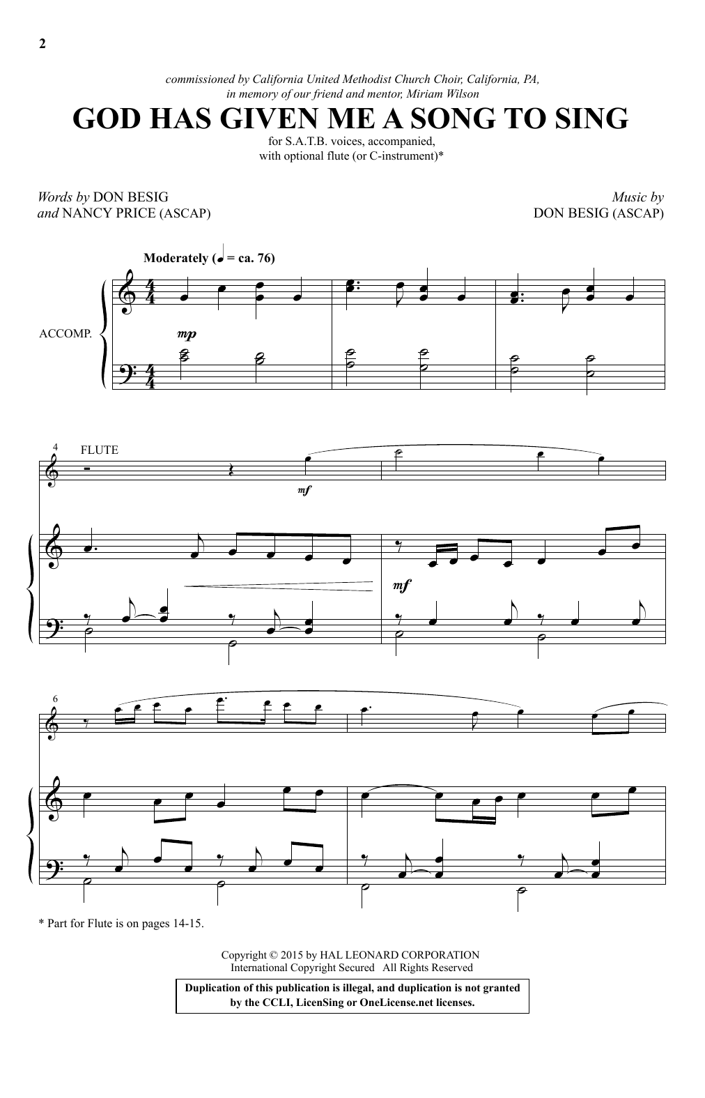 Don Besig God Has Given Me A Song To Sing Sheet Music Notes & Chords for SATB - Download or Print PDF