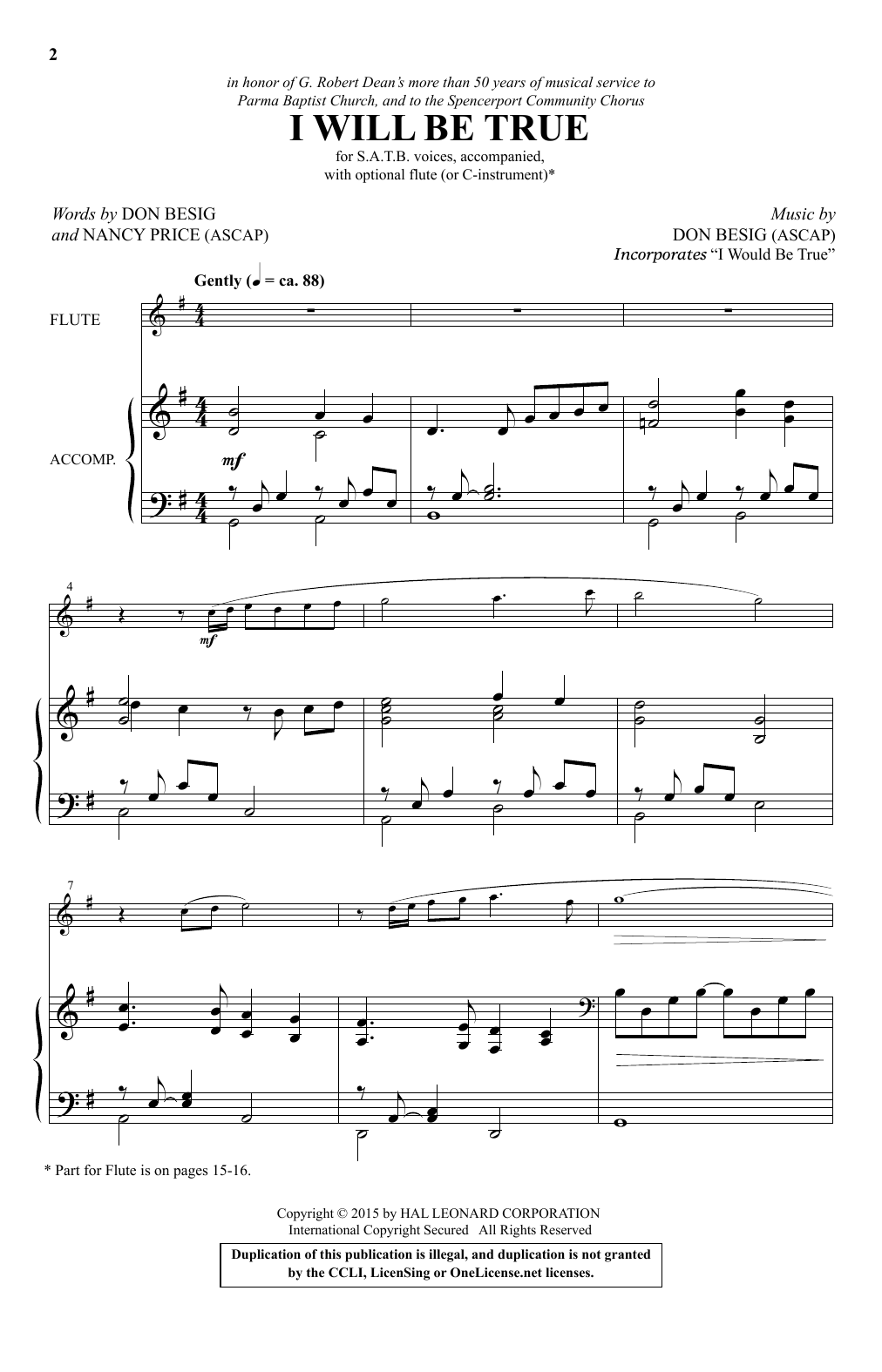 Don Besig I Will Be True Sheet Music Notes & Chords for SATB - Download or Print PDF