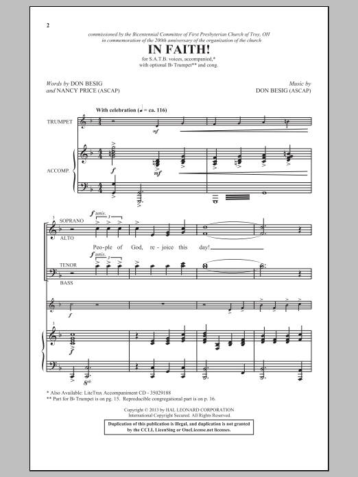 Don Besig In Faith! Sheet Music Notes & Chords for SATB - Download or Print PDF