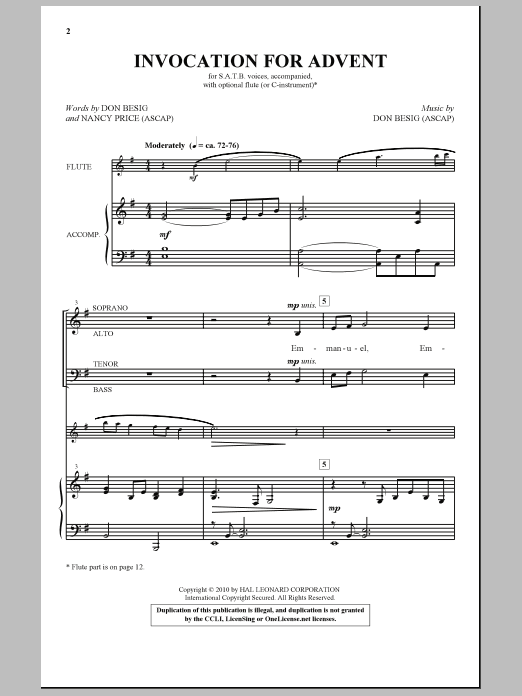 Don Besig Invocation For Advent Sheet Music Notes & Chords for SATB - Download or Print PDF