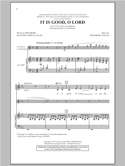 Don Besig It Is Good, O Lord Sheet Music Notes & Chords for SATB - Download or Print PDF