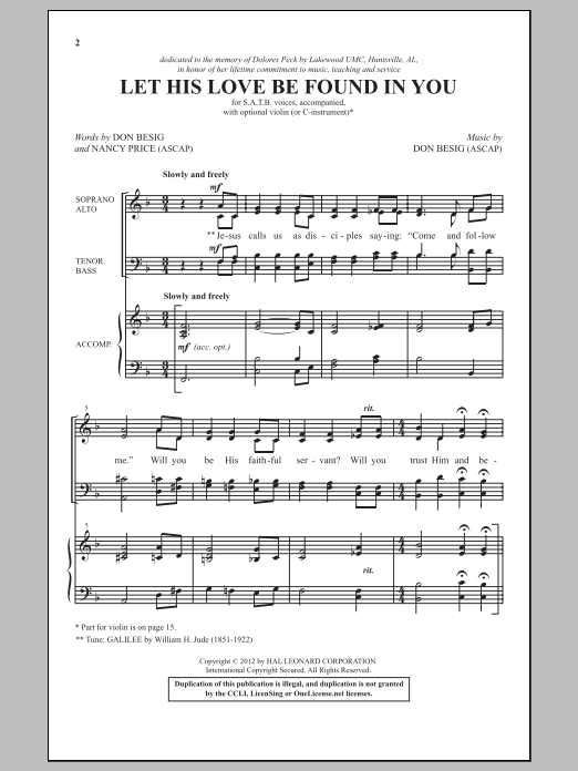 Don Besig Let His Love Be Found In You Sheet Music Notes & Chords for SATB - Download or Print PDF