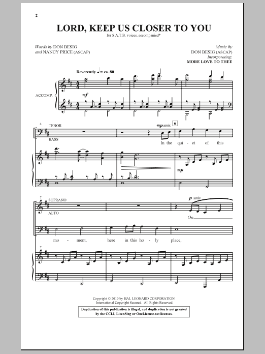 Don Besig Lord, Keep Us Closer To You Sheet Music Notes & Chords for SATB - Download or Print PDF