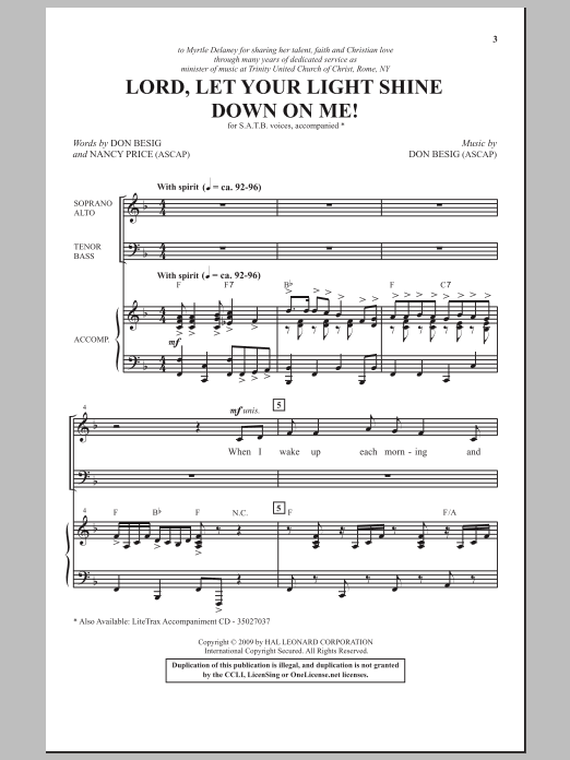 Don Besig Lord, Let Your Light Shine Down On Me! Sheet Music Notes & Chords for SATB - Download or Print PDF