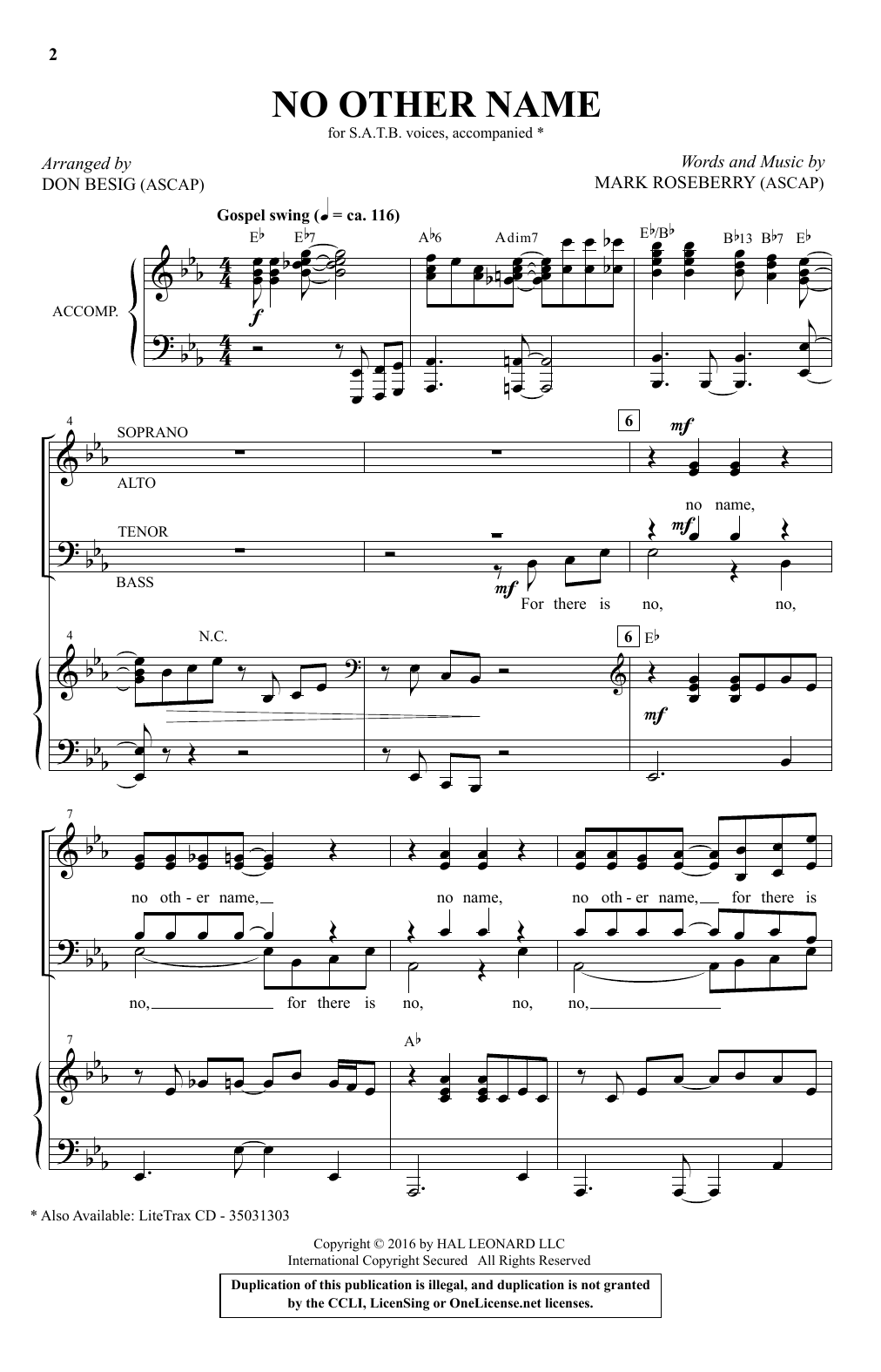 Don Besig No Other Name Sheet Music Notes & Chords for SATB - Download or Print PDF