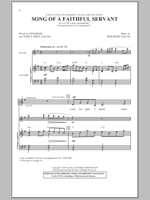 Don Besig Song Of A Faithful Servant Sheet Music Notes & Chords for SATB - Download or Print PDF