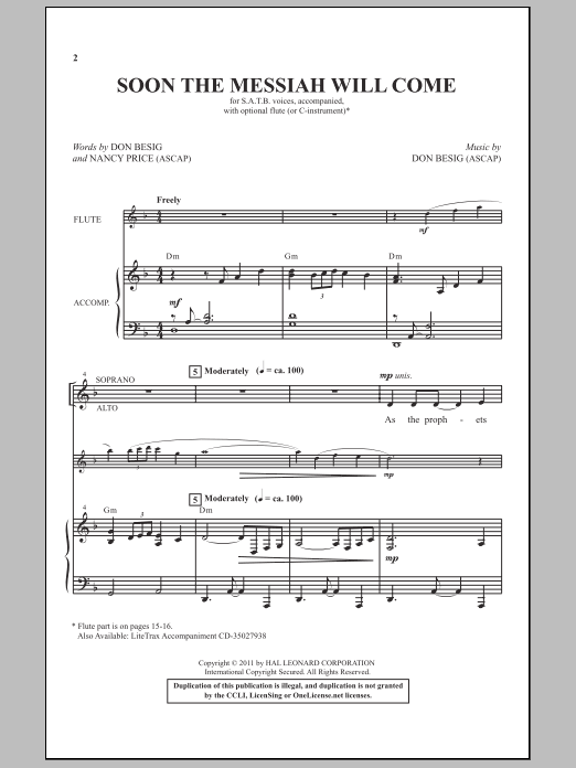 Don Besig Soon The Messiah Will Come Sheet Music Notes & Chords for Choral - Download or Print PDF
