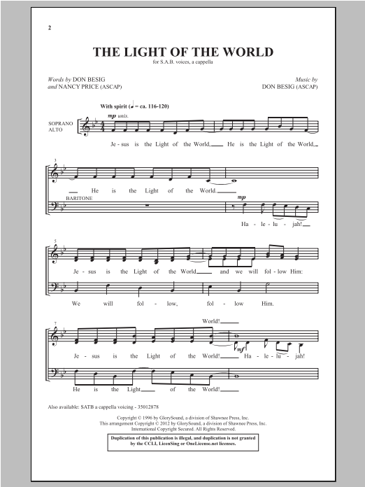 Don Besig The Light Of The World Sheet Music Notes & Chords for SAB - Download or Print PDF