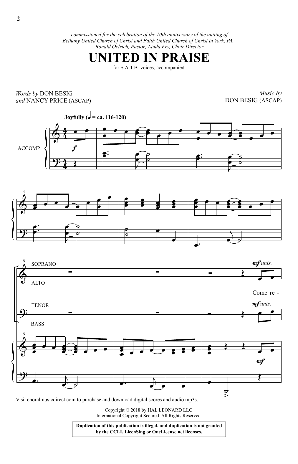 Don Besig United In Praise Sheet Music Notes & Chords for SATB - Download or Print PDF