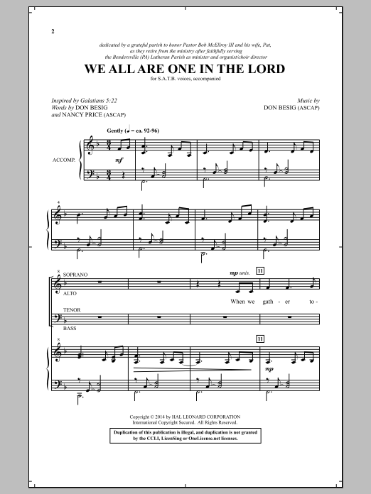 Don Besig We All Are One In The Lord Sheet Music Notes & Chords for SATB - Download or Print PDF