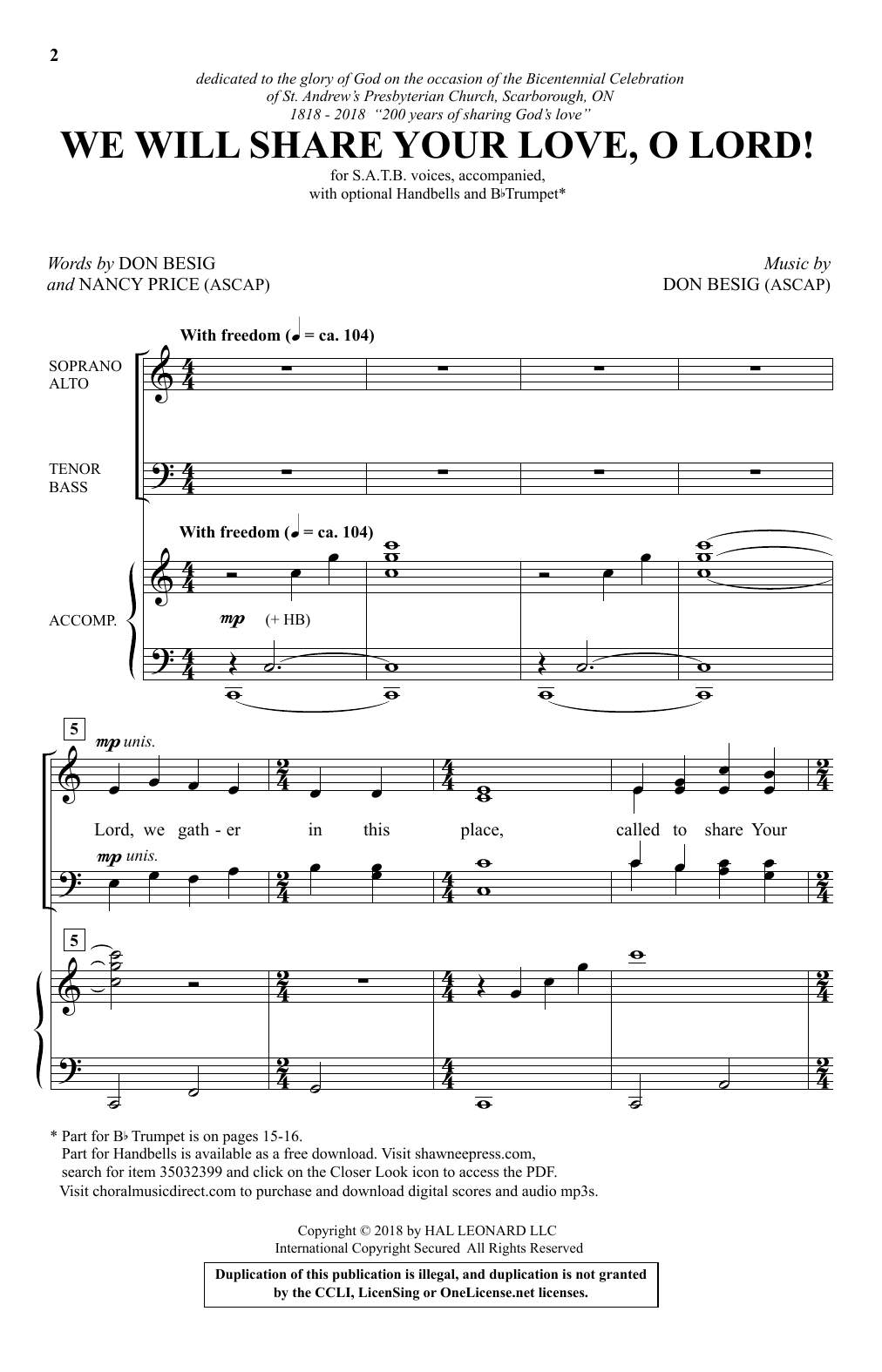 Don Besig We Will Share Your Love, O Lord! Sheet Music Notes & Chords for Choral - Download or Print PDF