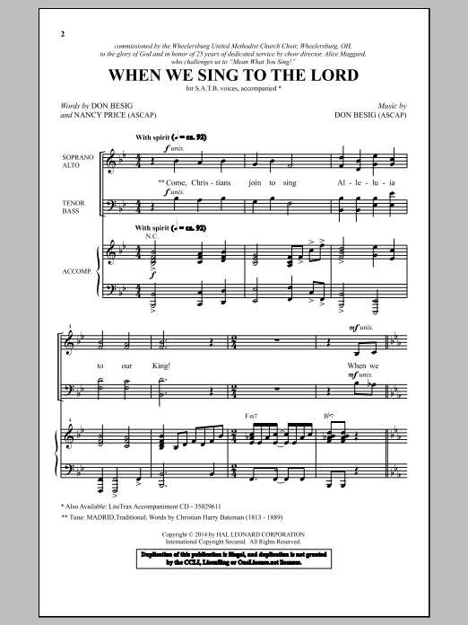 Don Besig When We Sing To The Lord Sheet Music Notes & Chords for SATB - Download or Print PDF