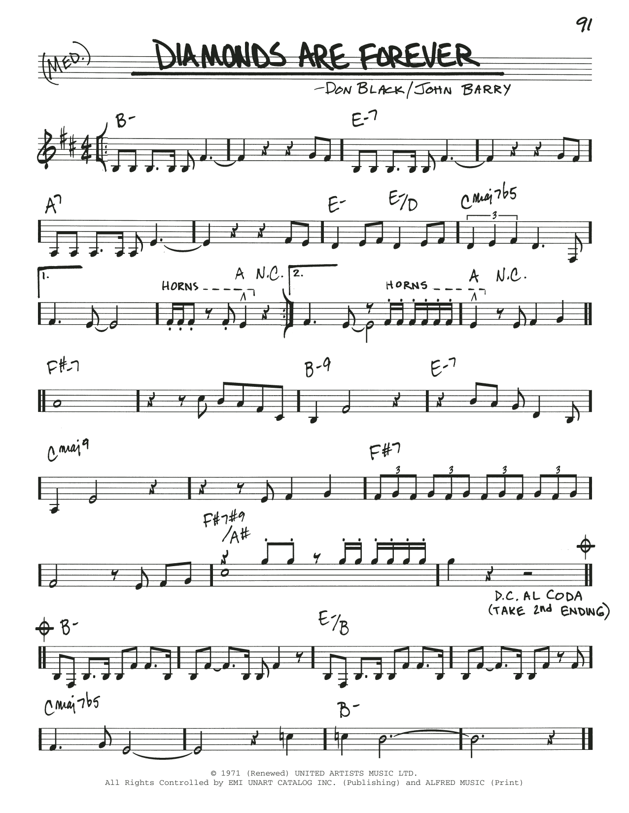 Don Black Diamonds Are Forever Sheet Music Notes & Chords for Real Book – Melody & Chords - Download or Print PDF