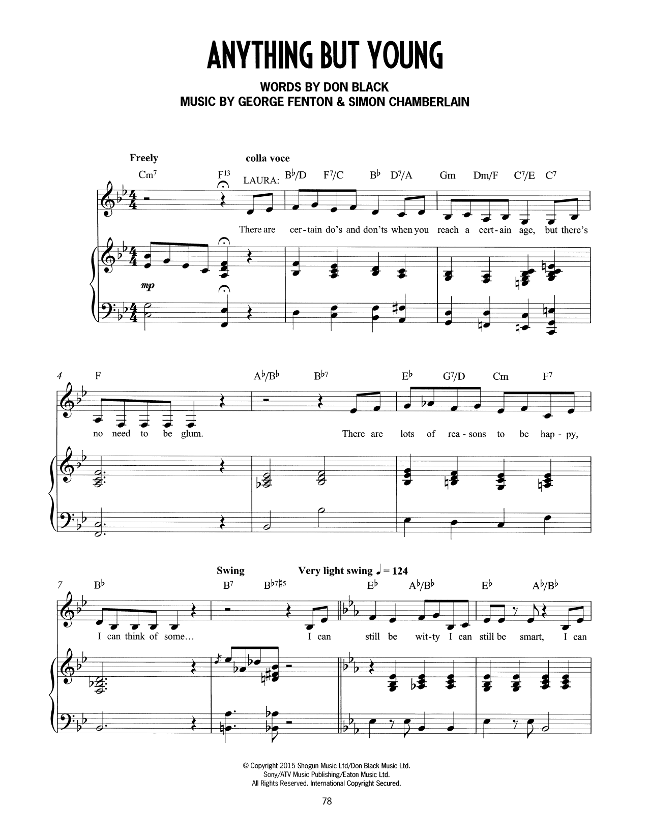 Don Black, George Fenton & Simon Chamberlain Anything But Young (from Mrs Henderson Presents) Sheet Music Notes & Chords for Piano & Vocal - Download or Print PDF