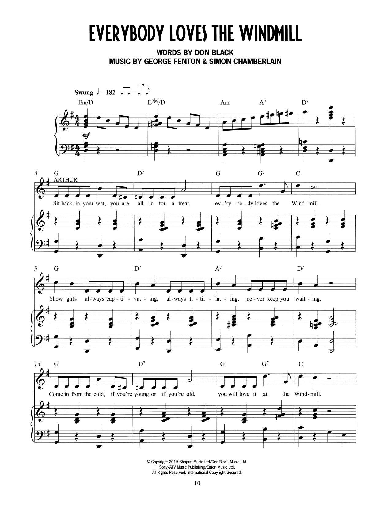 Don Black, George Fenton & Simon Chamberlain Everybody Loves The Windmill (from Mrs Henderson Presents) Sheet Music Notes & Chords for Piano & Vocal - Download or Print PDF