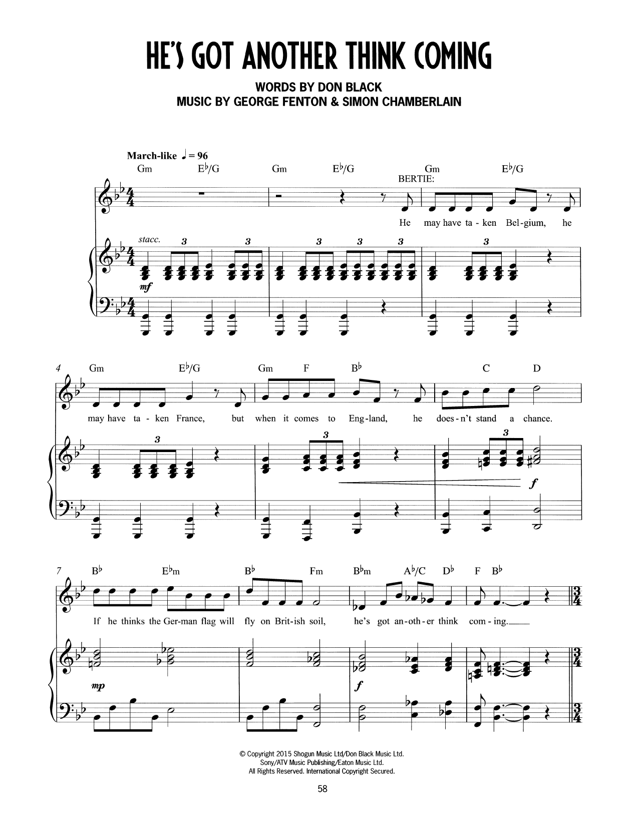 Don Black, George Fenton & Simon Chamberlain He's Got Another Thing Coming (from Mrs Henderson Presents) Sheet Music Notes & Chords for Piano & Vocal - Download or Print PDF