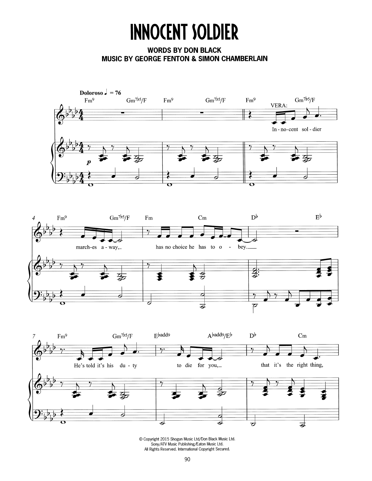 Don Black, George Fenton & Simon Chamberlain Innocent Soldier (from Mrs Henderson Presents) Sheet Music Notes & Chords for Piano & Vocal - Download or Print PDF