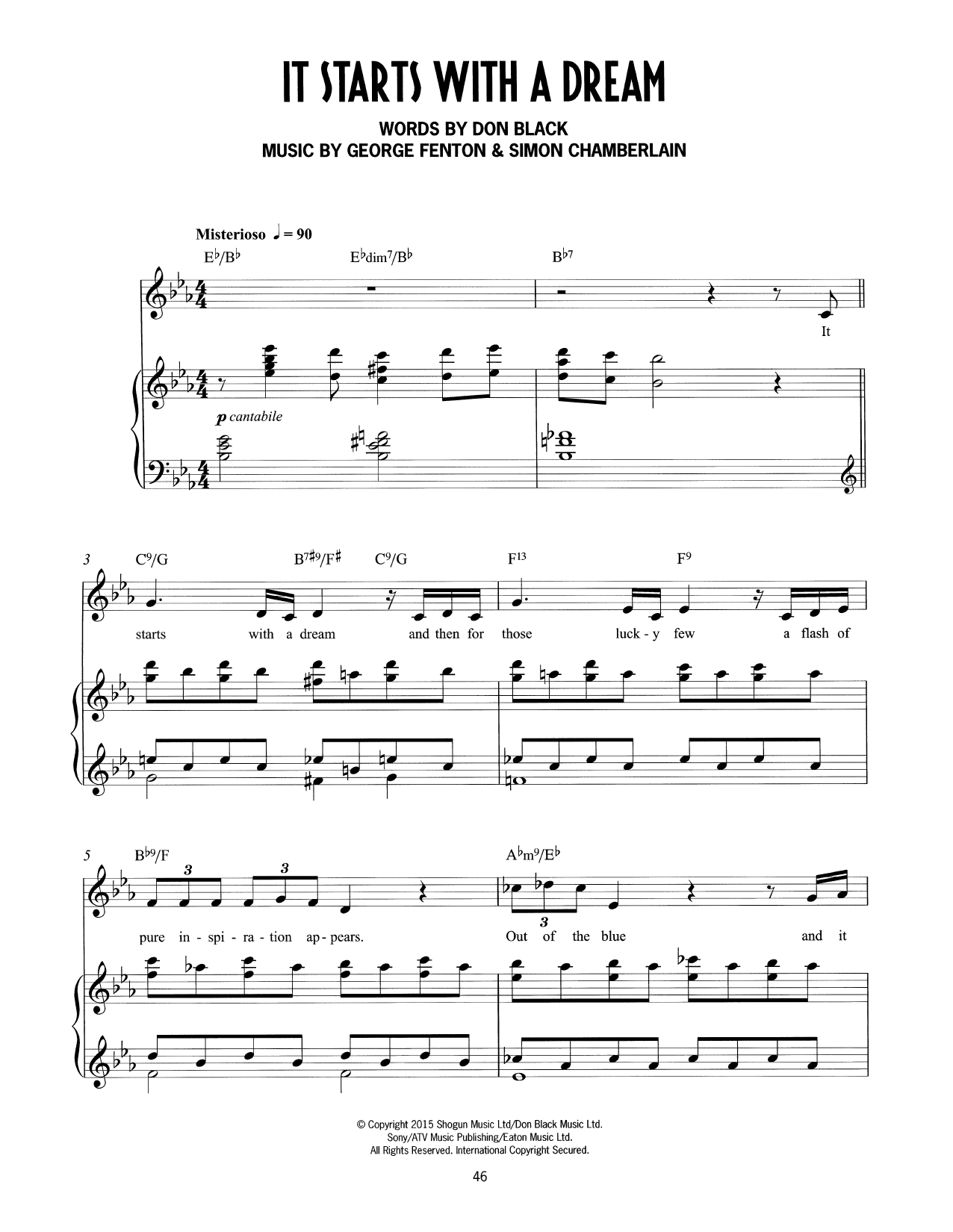 Don Black, George Fenton & Simon Chamberlain It Starts With A Dream (from Mrs Henderson Presents) Sheet Music Notes & Chords for Piano & Vocal - Download or Print PDF