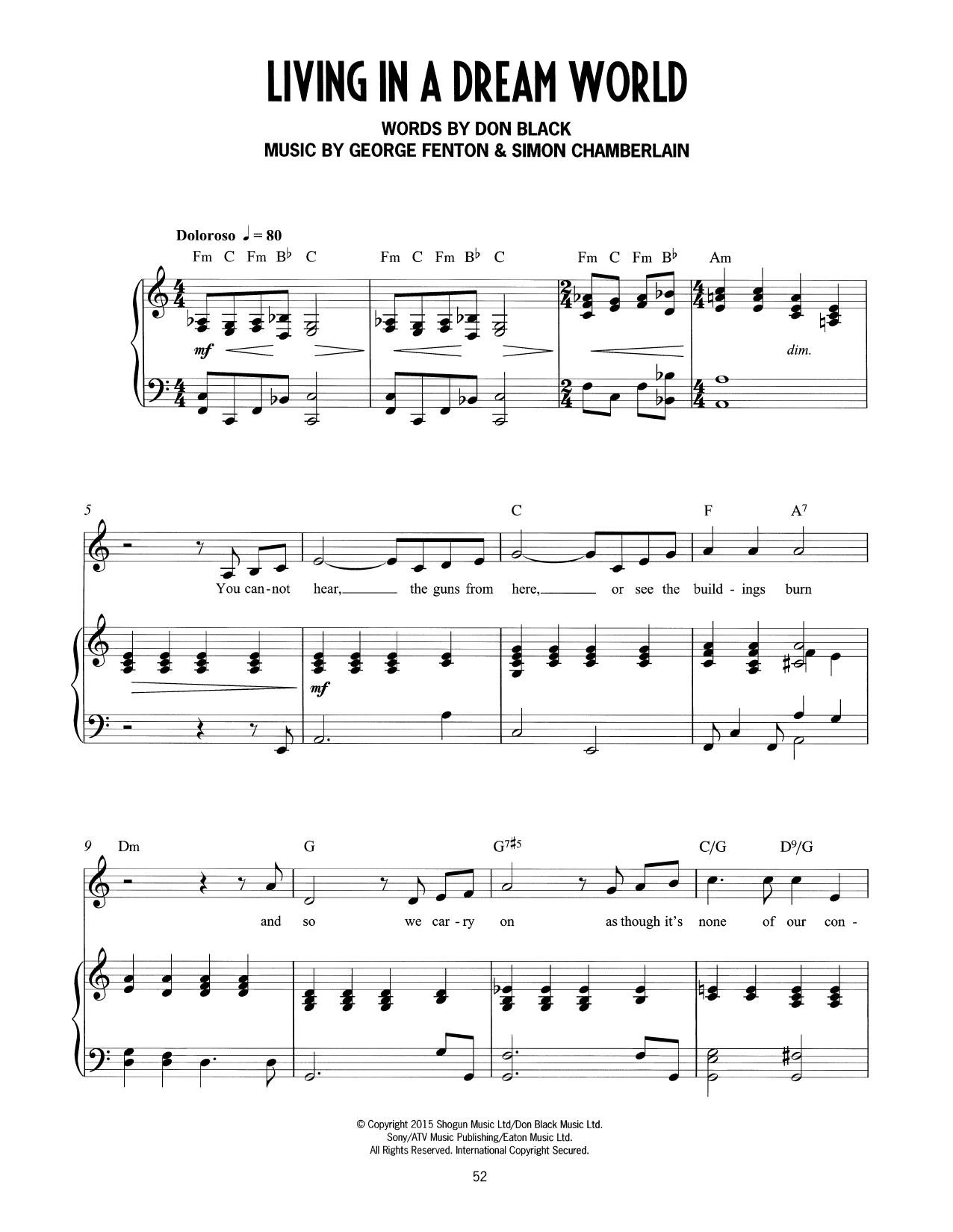 Don Black, George Fenton & Simon Chamberlain Living In A Dream World (from Mrs Henderson Presents) Sheet Music Notes & Chords for Piano & Vocal - Download or Print PDF
