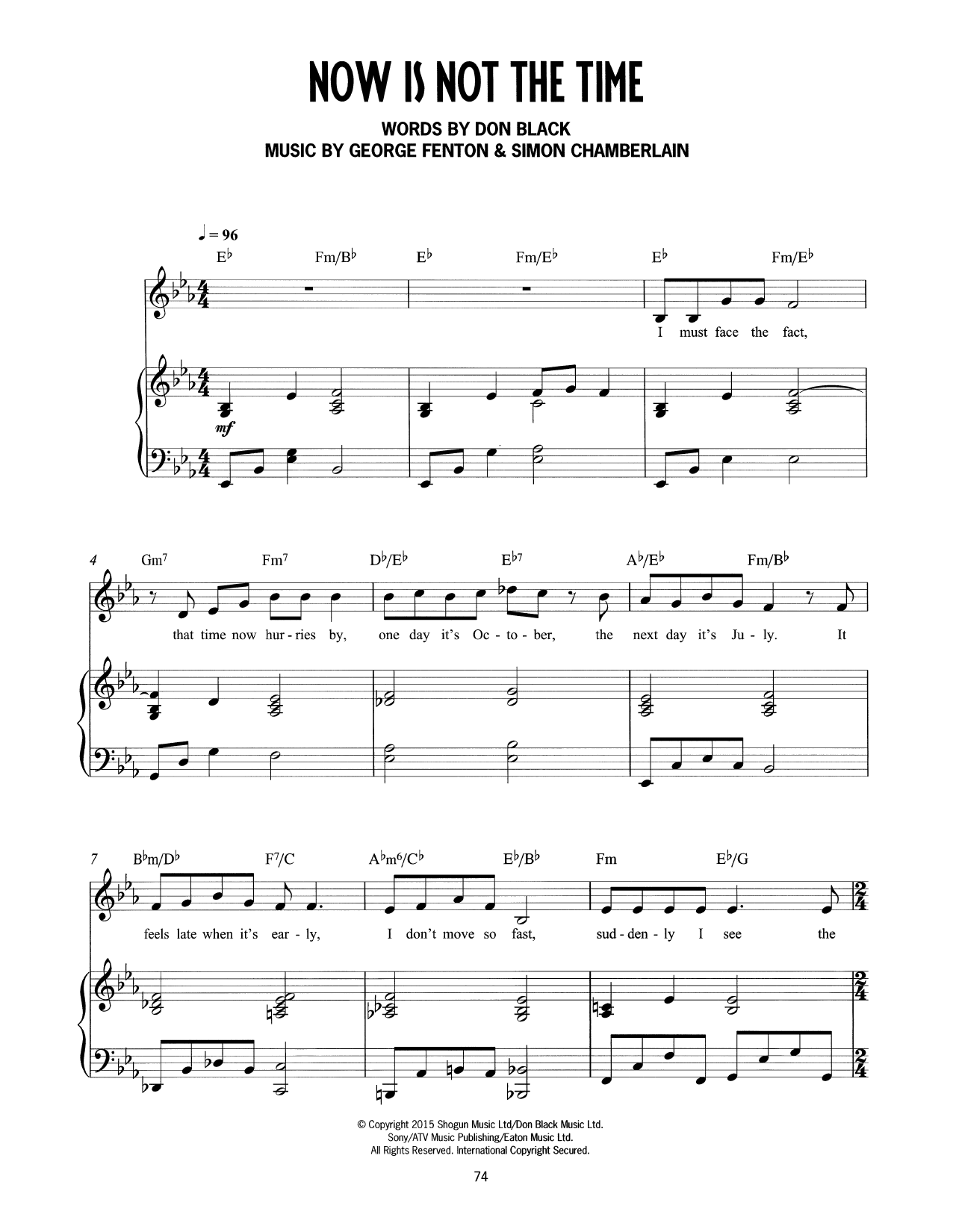 Don Black, George Fenton & Simon Chamberlain Now Is Not The Time (from Mrs Henderson Presents) Sheet Music Notes & Chords for Piano & Vocal - Download or Print PDF