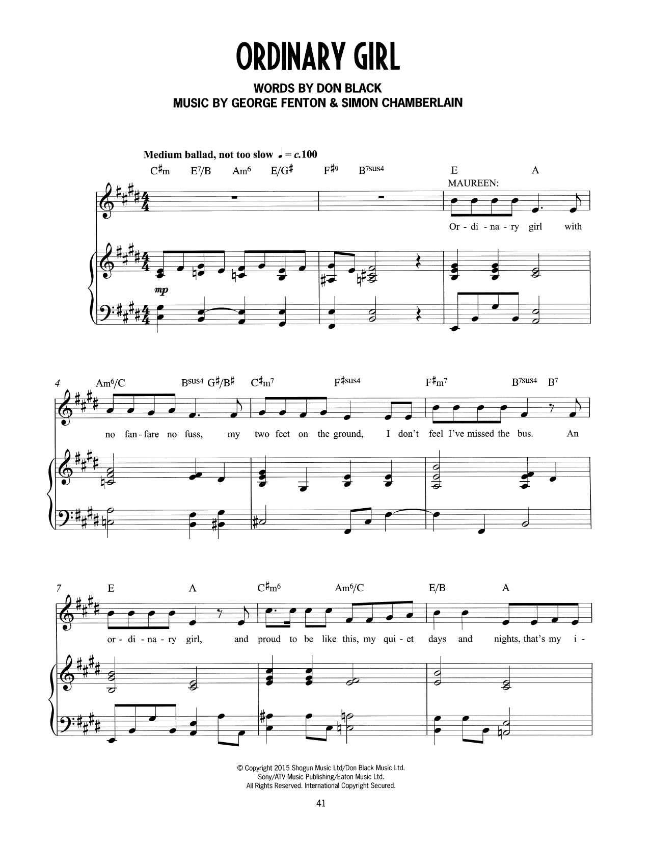 Don Black, George Fenton & Simon Chamberlain Ordinary Girl (from Mrs Henderson Presents) Sheet Music Notes & Chords for Piano & Vocal - Download or Print PDF