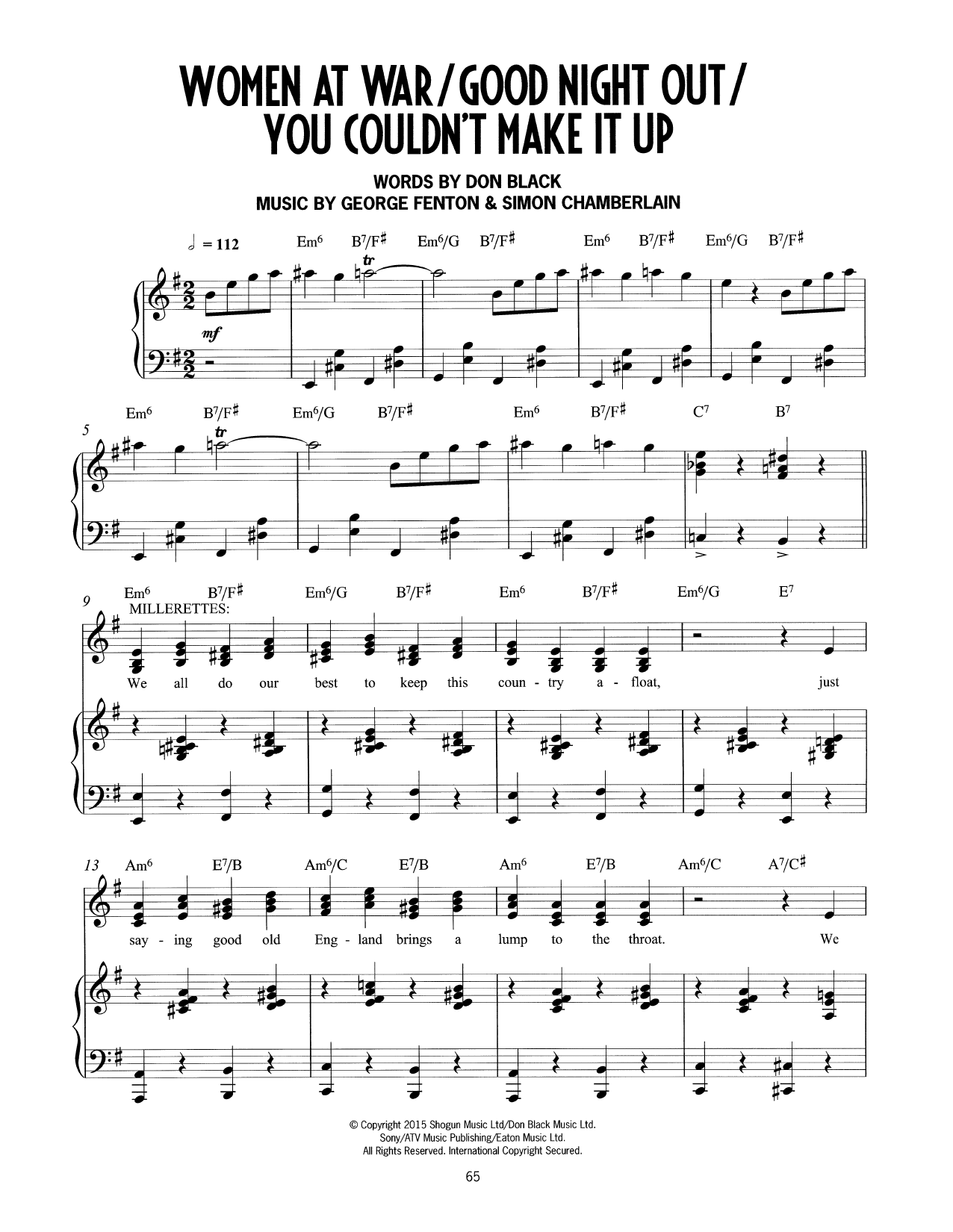 Don Black, George Fenton & Simon Chamberlain Women At War/Good Night Out/You Couldn't Make It Up (from Mrs Henderson Presents) Sheet Music Notes & Chords for Piano & Vocal - Download or Print PDF
