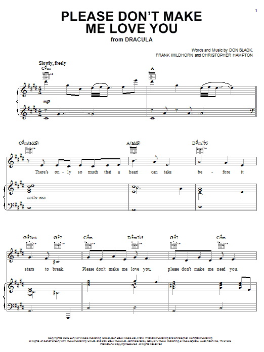 Don Black Please Don't Make Me Love You Sheet Music Notes & Chords for Piano, Vocal & Guitar (Right-Hand Melody) - Download or Print PDF