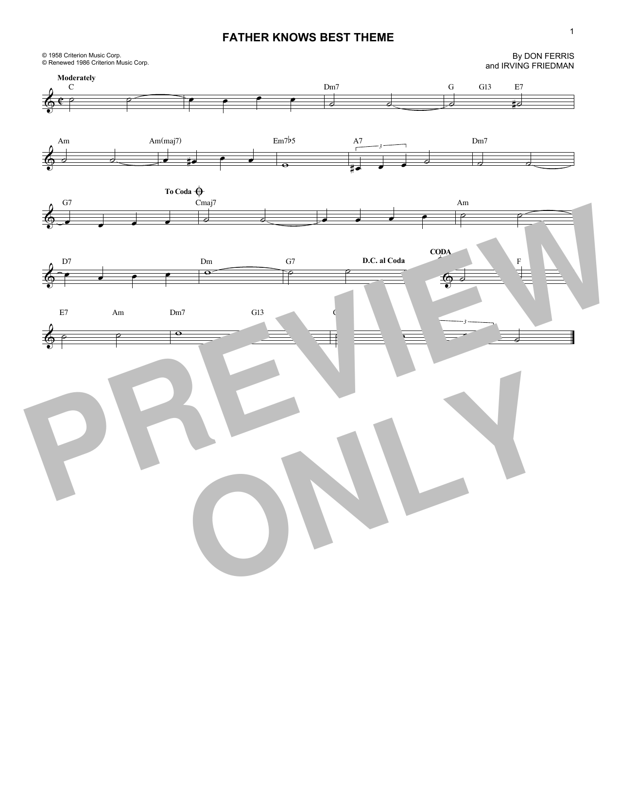 Don Ferris Father Knows Best Theme Sheet Music Notes & Chords for Melody Line, Lyrics & Chords - Download or Print PDF