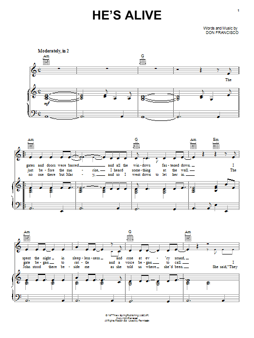 Don Francisco He's Alive Sheet Music Notes & Chords for Piano, Vocal & Guitar (Right-Hand Melody) - Download or Print PDF