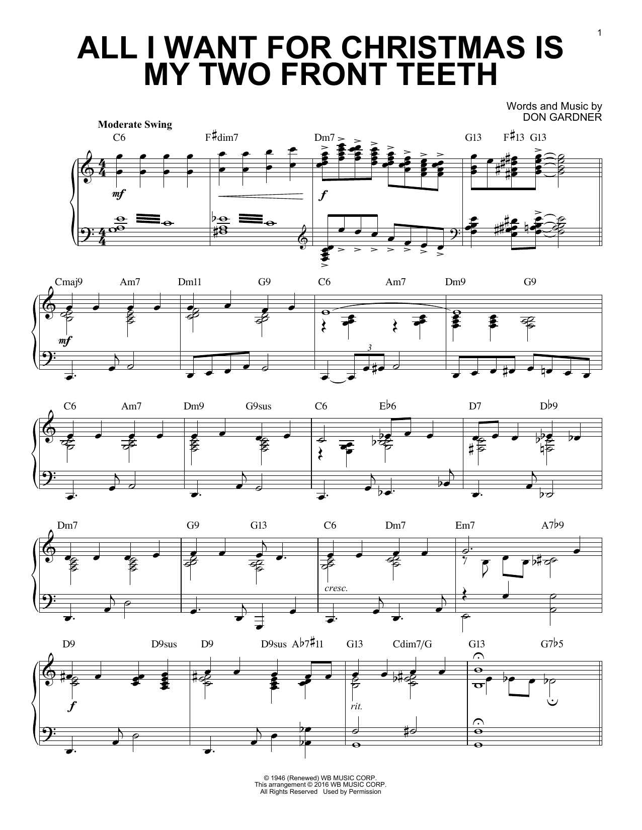 Spike Jones & The City Slickers All I Want For Christmas Is My Two Front Teeth (arr. Brent Edstrom) [Jazz version] Sheet Music Notes & Chords for Piano - Download or Print PDF