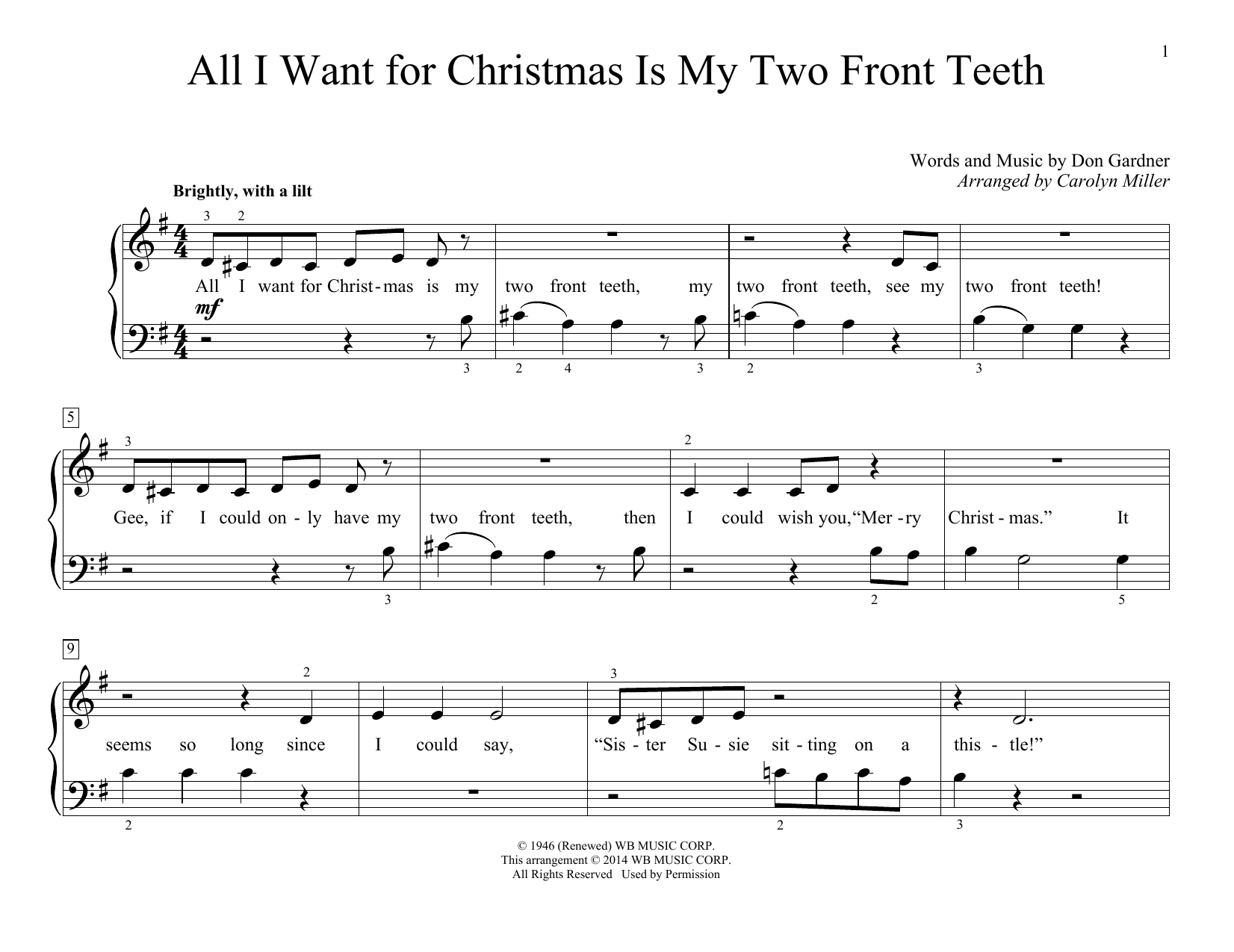 Carolyn Miller All I Want For Christmas Is My Two Front Teeth Sheet Music Notes & Chords for Educational Piano - Download or Print PDF